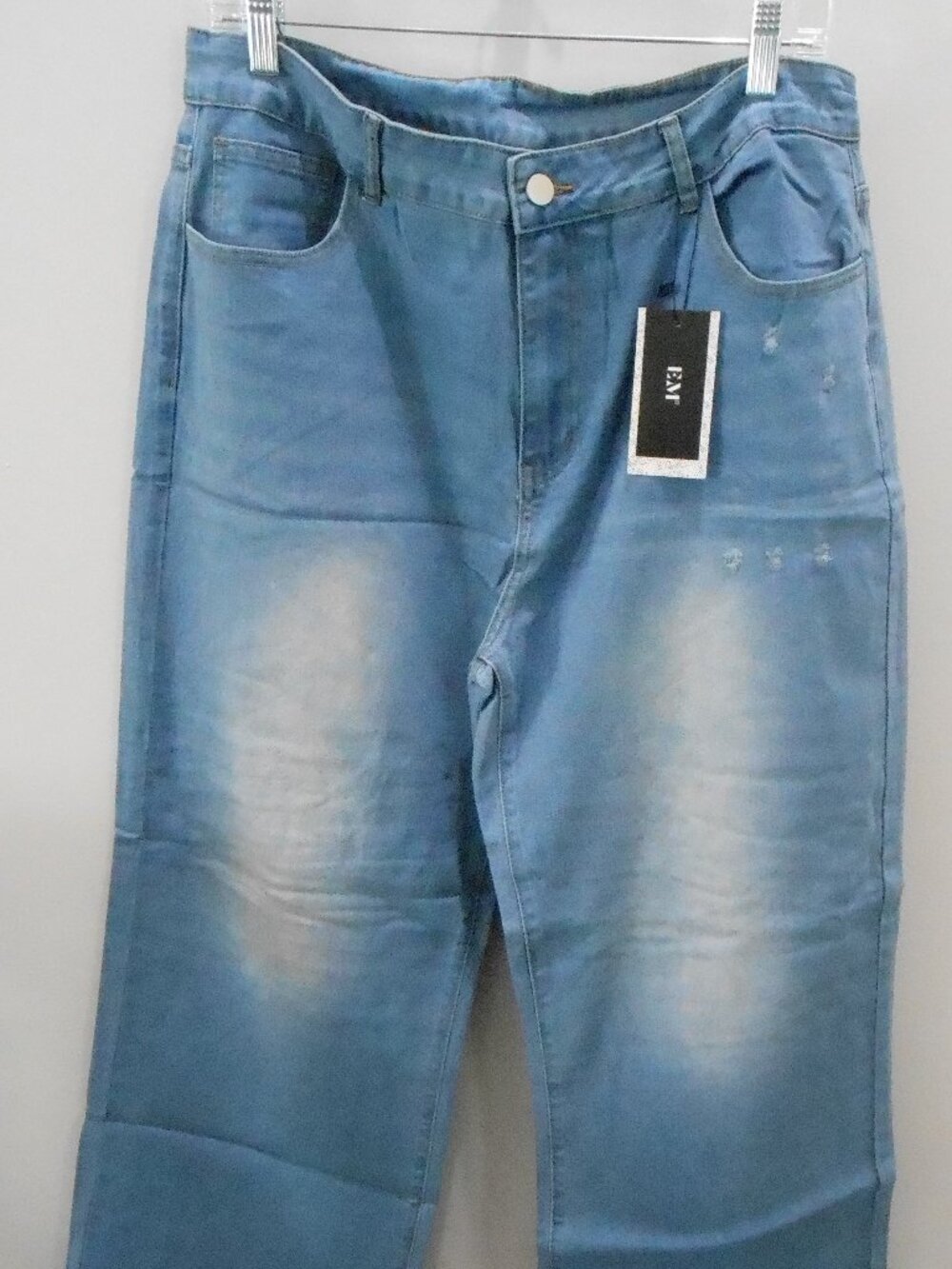 Emmiol Women's Wide Leg High Rise Light Wash Distressed Blue Jeans Size-XL